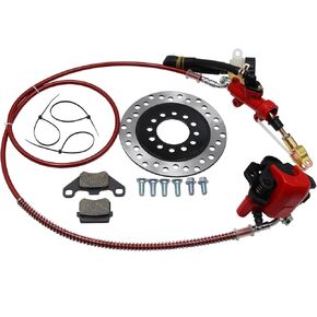 Hydraulic Rear Disc Brake Caliper System Pads Disk Rotor For 150cc 200cc 250cc Dirt Bike Quad ATV Gokart Go Kart Dune Buggy (RED)
