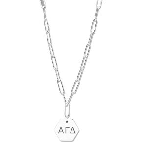 Sorority Shop Alpha Gamma Delta Necklace- Silver Plated Paperclip Necklace, Long-Lasting Alpha Gamma Delta Gifts for Women