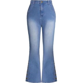 Belle Poque Women Bell Bottom Jeans High Waisted Wide Leg Bootcut Jeans with Button Slit Hem