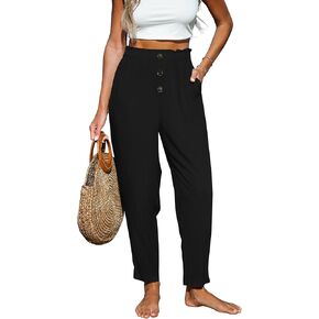 Paintcolors Womens High Waisted Work Pants Button Down Loose Comfy Straight Leg Pants Stretchy Dressy Trousers with Pockets