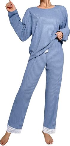 Womens Pajamas 2 Piece Comfy Lace Pj Set Sleepwear Soft Loungewear Pajama Set for Women in Saudi Arabia