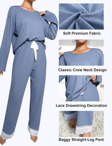 Womens Pajamas 2 Piece Comfy Lace Pj Set Sleepwear Soft Loungewear Pajama Set for Women in Saudi Arabia