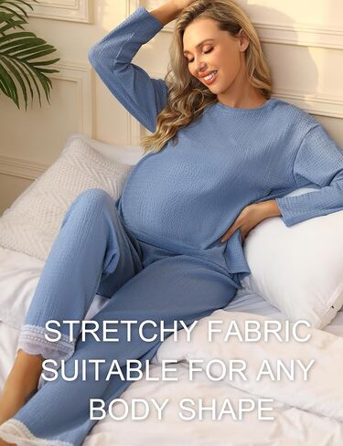 Womens Pajamas 2 Piece Comfy Lace Pj Set Sleepwear Soft Loungewear Pajama Set for Women in Saudi Arabia