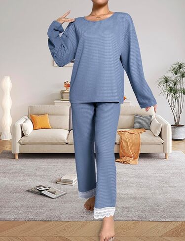 Womens Pajamas 2 Piece Comfy Lace Pj Set Sleepwear Soft Loungewear Pajama Set for Women in Saudi Arabia