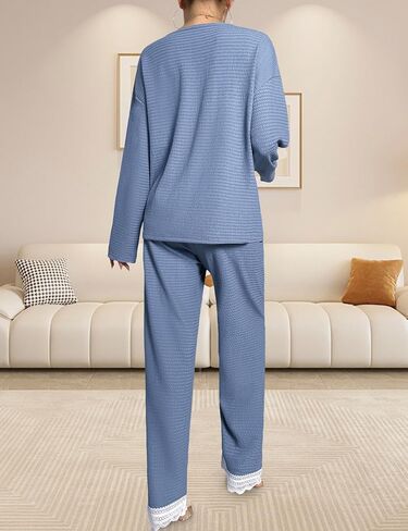 Womens Pajamas 2 Piece Comfy Lace Pj Set Sleepwear Soft Loungewear Pajama Set for Women in Saudi Arabia