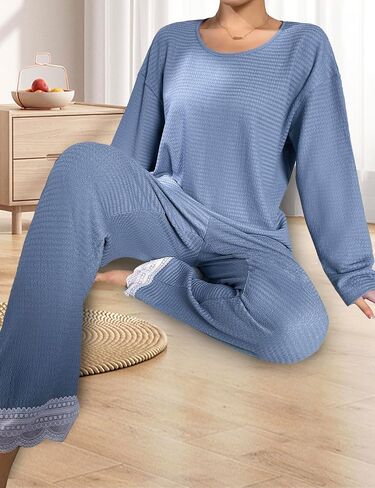 Womens Pajamas 2 Piece Comfy Lace Pj Set Sleepwear Soft Loungewear Pajama Set for Women in Saudi Arabia