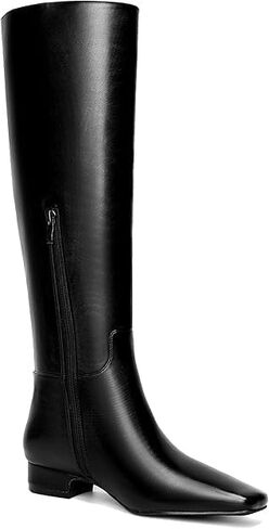 Beauty Cry Square Toe Flat Knee High Boots for Women Metallic Chunky Low Heel Leather Riding Boots With Side Zipper in Saudi Arabia