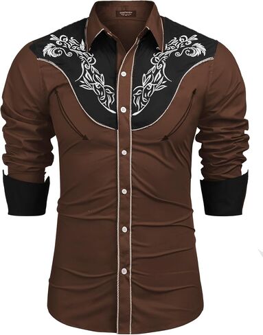 COOFANDY Men's Cowboy Shirtss Embroidered Rose Design Shirts Western Long Sleeve Button Down Shirts in Saudi Arabia
