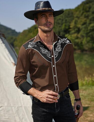 COOFANDY Men's Cowboy Shirtss Embroidered Rose Design Shirts Western Long Sleeve Button Down Shirts in Saudi Arabia