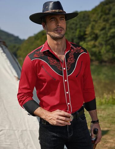 COOFANDY Men's Cowboy Shirtss Embroidered Rose Design Shirts Western Long Sleeve Button Down Shirts in Saudi Arabia