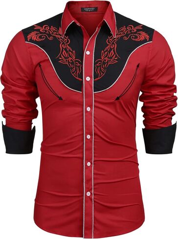 COOFANDY Men's Cowboy Shirtss Embroidered Rose Design Shirts Western Long Sleeve Button Down Shirts in Saudi Arabia