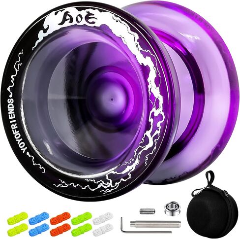 7YO Professional Responsive Yoyo for Beginners, Fingerspin Yoyo for Kids, Dual Purpose Yo-yo AOE Tug Return with 10 Strings, Bag, KK Bearing, Axle, Bearing Removal Tool (Blue Yellow) in Saudi Arabia
