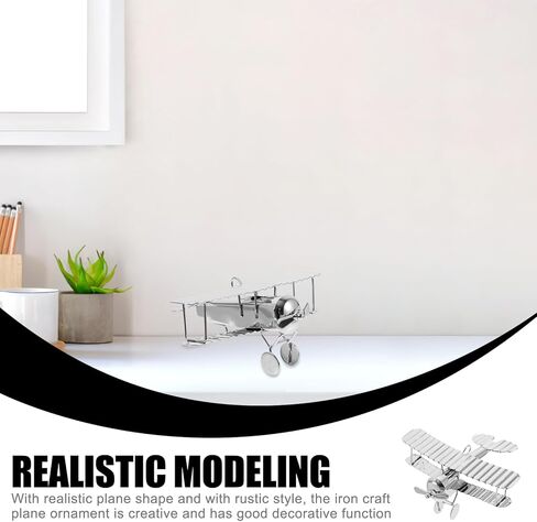 HOMSFOU Retro Iron Aircraft Handicraft Vintage Biplane Airplane Model Wrought Iron Aircraft Toy Desktop Decor Photo Props Fireplace Mantle Ornament in Kuwait
