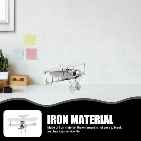 HOMSFOU Retro Iron Aircraft Handicraft Vintage Biplane Airplane Model Wrought Iron Aircraft Toy Desktop Decor Photo Props Fireplace Mantle Ornament in Kuwait