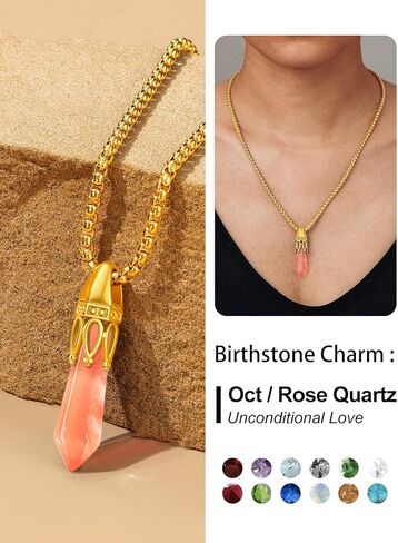 أقراط قلادة من الكريستال على شكل تاج عتيق من Bestyle للنساء، أقراط قلادات جوهرة الميلاد من الكريستال الصناعي الشفاف لمدة 12 شهرًا، مع سلسلة خرز من الفولاذ المقاوم للصدأ/مطلية بالذهب عيار 18 قيراط in Kuwait