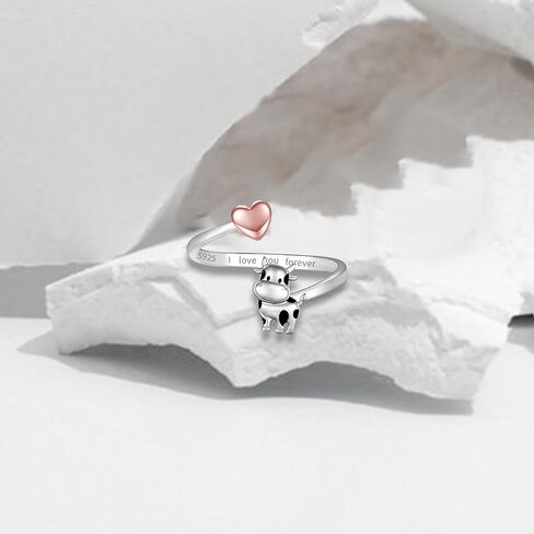 المرتفعات البقرة الدائري المرتفعات البقرة الهدايا للنساء المرتفعات البقرة ديكور الفضة والمجوهرات المرتفعات البقرة الاشياء قابل للتعديل حلقات مفتوحة القلب جوهرة خواتم لطيف الحيوان مجوهرات عيد الميلاد هدية عيد ميلاد in Kuwait