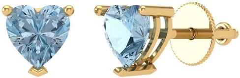 كلارا بوتشي 1.50 قيراط سوليتير قطع قلب مصمم أصلي طبيعي أزرق فاتح زوج من الأقراط المرصعة بالذهب الأصفر عيار 14 قيراط برغي خلفي in Saudi Arabia