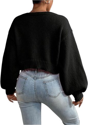 SHENHE Women's Pearl Beaded Open Front V Neck Drop Shoulder Cropped Cardigan Sweater in Kuwait