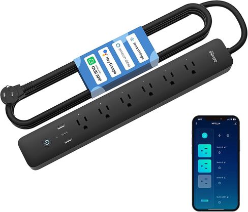 قطاع الطاقة الذكي Ghome، 3 USB (2A1C 30W) و6 منافذ يتم التحكم فيها بشكل فردي، واقي زيادة التيار اللاسلكي متوافق مع Alexa Google، مراقب الطاقة، قابس مسطح قابل للتركيب بطول 7 أقدام مع حماية من التحميل الزائد in Kuwait