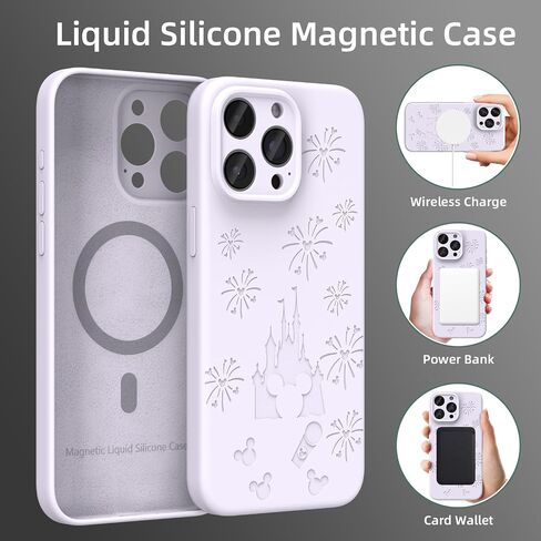 Magnetic Case Compatible with iPhone 16 Pro Max Case, Compatible with Magsafe, Camera Protection, Cute and Durable Liquid Silicone Phone Case for Women and Girls, Engraved Pink Castle Pattern in Saudi Arabia