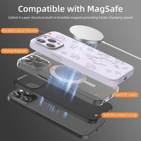 Magnetic Case Compatible with iPhone 16 Pro Max Case, Compatible with Magsafe, Camera Protection, Cute and Durable Liquid Silicone Phone Case for Women and Girls, Engraved Pink Castle Pattern in Saudi Arabia