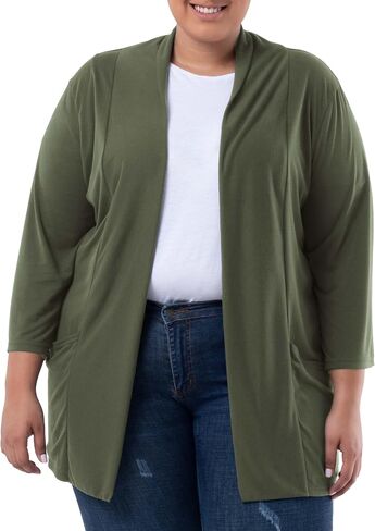 Wright's womens Plus Size 3/4" Sleeve Draped Open Front Jersey Pocket Cardigan in Saudi Arabia