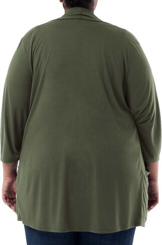Wright's womens Plus Size 3/4" Sleeve Draped Open Front Jersey Pocket Cardigan in Saudi Arabia