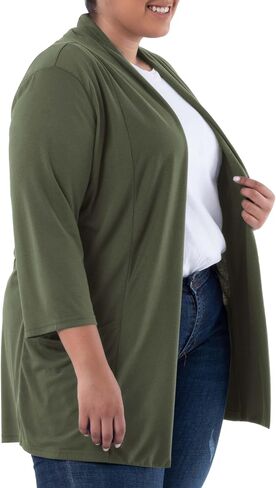 Wright's womens Plus Size 3/4" Sleeve Draped Open Front Jersey Pocket Cardigan in Saudi Arabia