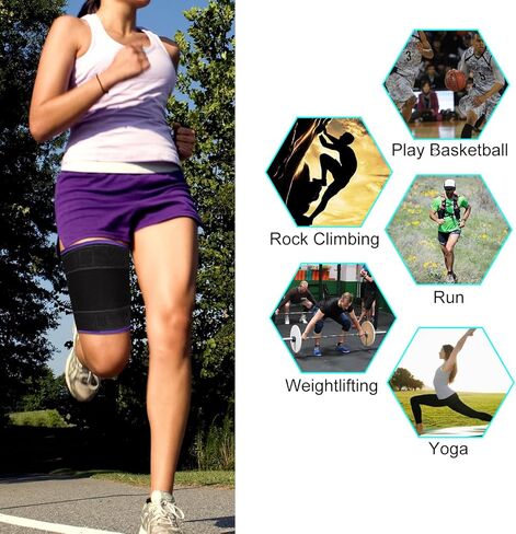 دعم دعامة الفخذ من سوبرجير، أكمام ضغط رباعية قابلة للتعديل، لف الفخذ من النيوبرين، أكمام مضغوطة للساق العلوية للنساء والرجال، رائعة لاستعادة إجهاد إصابة العضلات، أسود in Kuwait