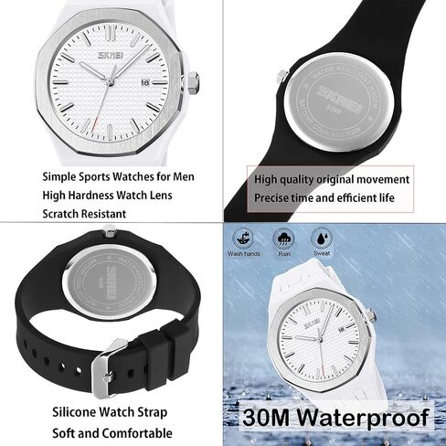 SKMEI Watches for Men Silicone Easy Read Waterproof Sport Casual Fashion Analog Quartz Luminous Fathers Gifts Black Wrist Watch in Kuwait