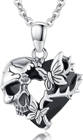 Rose Skull Necklace Sterling Silver Skull Pendant Skull Skeleton Rose/Butterfly/Snake Necklace Vintage Gothic Punk Vintage Goth Skull Jewelry Gifts for Men Women Mother's Day Anniversary Birthday in Kuwait