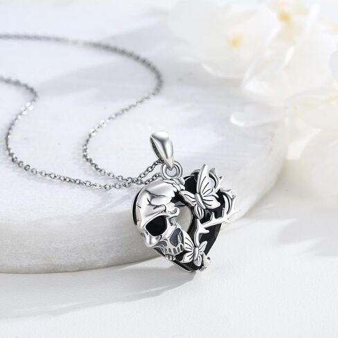 Rose Skull Necklace Sterling Silver Skull Pendant Skull Skeleton Rose/Butterfly/Snake Necklace Vintage Gothic Punk Vintage Goth Skull Jewelry Gifts for Men Women Mother's Day Anniversary Birthday in Kuwait