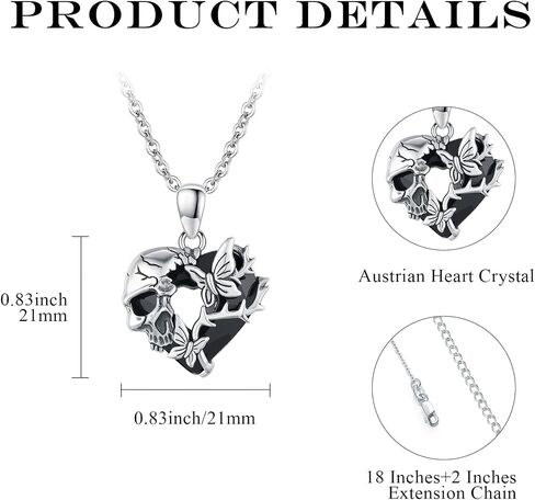 Rose Skull Necklace Sterling Silver Skull Pendant Skull Skeleton Rose/Butterfly/Snake Necklace Vintage Gothic Punk Vintage Goth Skull Jewelry Gifts for Men Women Mother's Day Anniversary Birthday in Kuwait