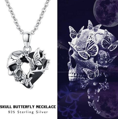 Rose Skull Necklace Sterling Silver Skull Pendant Skull Skeleton Rose/Butterfly/Snake Necklace Vintage Gothic Punk Vintage Goth Skull Jewelry Gifts for Men Women Mother's Day Anniversary Birthday in Kuwait