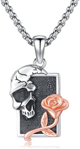 Rose Skull Necklace Sterling Silver Skull Pendant Skull Skeleton Rose/Butterfly/Snake Necklace Vintage Gothic Punk Vintage Goth Skull Jewelry Gifts for Men Women Mother's Day Anniversary Birthday in Kuwait
