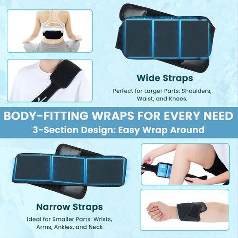 عبوات ثلج للإصابات قابلة لإعادة الاستخدام، مجموعة عبوات ثلج هلامية ساخنة وباردة من سبورتنير - علاج محمول للركبة والكتف وتخفيف آلام الكاحل - ضغط بارد للإصابات والتهاب المفاصل والتعافي - المنزل والمكتب والسفر in Kuwait