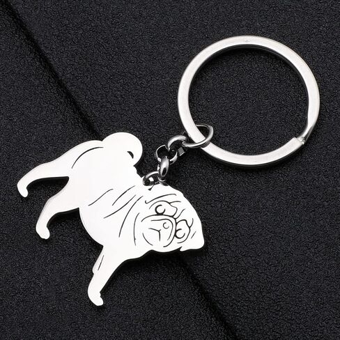 Stainless Steel Pug Dog Keychain Chihuahua Labrador Corgi Puppy Key Ring Charms Pets Gifts for Women Girls Dog Lovers in Kuwait