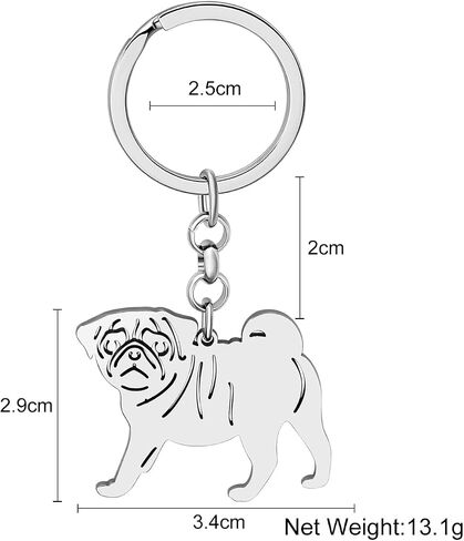 Stainless Steel Pug Dog Keychain Chihuahua Labrador Corgi Puppy Key Ring Charms Pets Gifts for Women Girls Dog Lovers in Kuwait