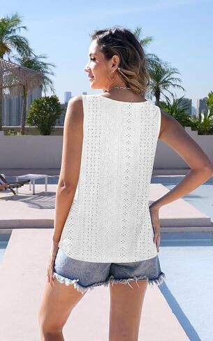 Tank Tops for Women Summer Tops Casual Button Down Shirts Loose Fit V Neck Sleeveless T Shirts in Saudi Arabia