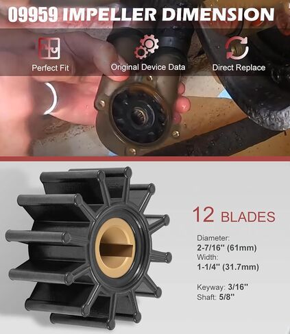 18838-0001 Inboard Water Pump Impeller Kit 12 Blade Replacement for Sherwood 09959K Johnson 09-701B-1 Jabsco 18838-0001 Volvo Penta 835512-5 3854286 Onan 132-0317 Pleasurecraft RP061015 in Kuwait