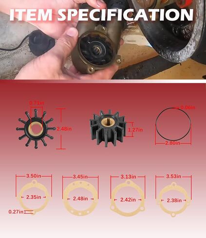 18838-0001 Inboard Water Pump Impeller Kit 12 Blade Replacement for Sherwood 09959K Johnson 09-701B-1 Jabsco 18838-0001 Volvo Penta 835512-5 3854286 Onan 132-0317 Pleasurecraft RP061015 in Kuwait