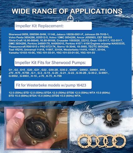 18838-0001 Inboard Water Pump Impeller Kit 12 Blade Replacement for Sherwood 09959K Johnson 09-701B-1 Jabsco 18838-0001 Volvo Penta 835512-5 3854286 Onan 132-0317 Pleasurecraft RP061015 in Kuwait