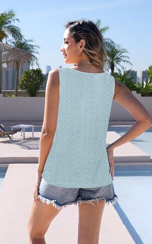 Tank Tops for Women Summer Tops Casual Button Down Shirts Loose Fit V Neck Sleeveless T Shirts in Saudi Arabia