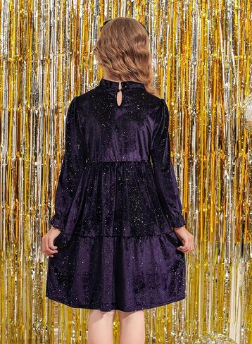 BesserBay Fall Girls Glitter A-line Velvet Crew Neck Midi Dress Size 5-14 Years in Saudi Arabia