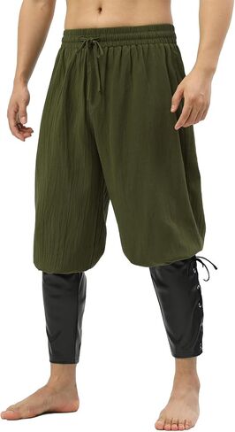 Mens Pirate Pants Medieval Viking Costume, Renaissance Lace-up Ankle Banded Trousers Cotton Linen Cosplay Outfits in Kuwait