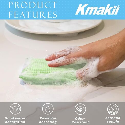 KMAKII Bamboo Kitchen Sponges Dish Sponge Super Absorbent Natural Dish Sponges,3 Color, Pack of 6 in Kuwait