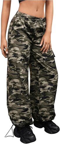 GORGLITTER Women's Camo Cargo Pants High Waisted Y2K Baggy Parachute Pants in Saudi Arabia