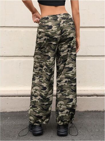 GORGLITTER Women's Camo Cargo Pants High Waisted Y2K Baggy Parachute Pants in Saudi Arabia