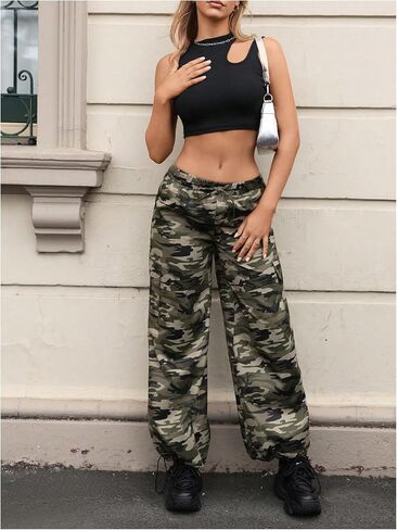GORGLITTER Women's Camo Cargo Pants High Waisted Y2K Baggy Parachute Pants in Saudi Arabia