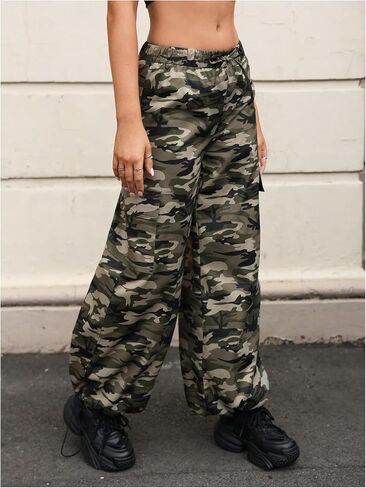 GORGLITTER Women's Camo Cargo Pants High Waisted Y2K Baggy Parachute Pants in Saudi Arabia